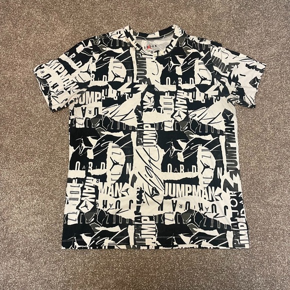 Nike Jordan AOP Graphic T Shirt Mens Large White Black Jumpman Tee DA9877-010 - Picture 1 of 6